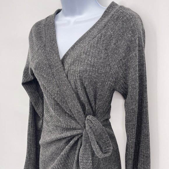 Lulu's Wrap Dress Gray Charcoal Long Sleeve Knit Stretch Womens XL - Picture 6 of 8